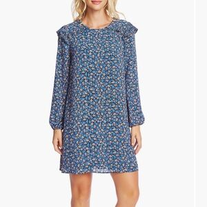 Cece ruffle neck tunic dress blue floral print size large L